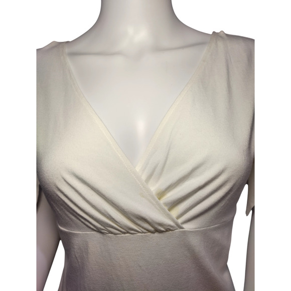 Ann Taylor Loft Womens Flutter Sleeve V-neck Stretch Blouse Cream Size Medium - Picture 2 of 13
